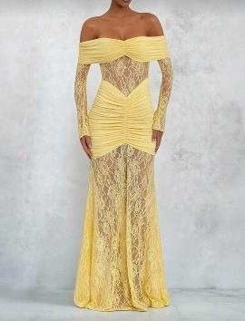 Vestido Yellow Velo Largo
